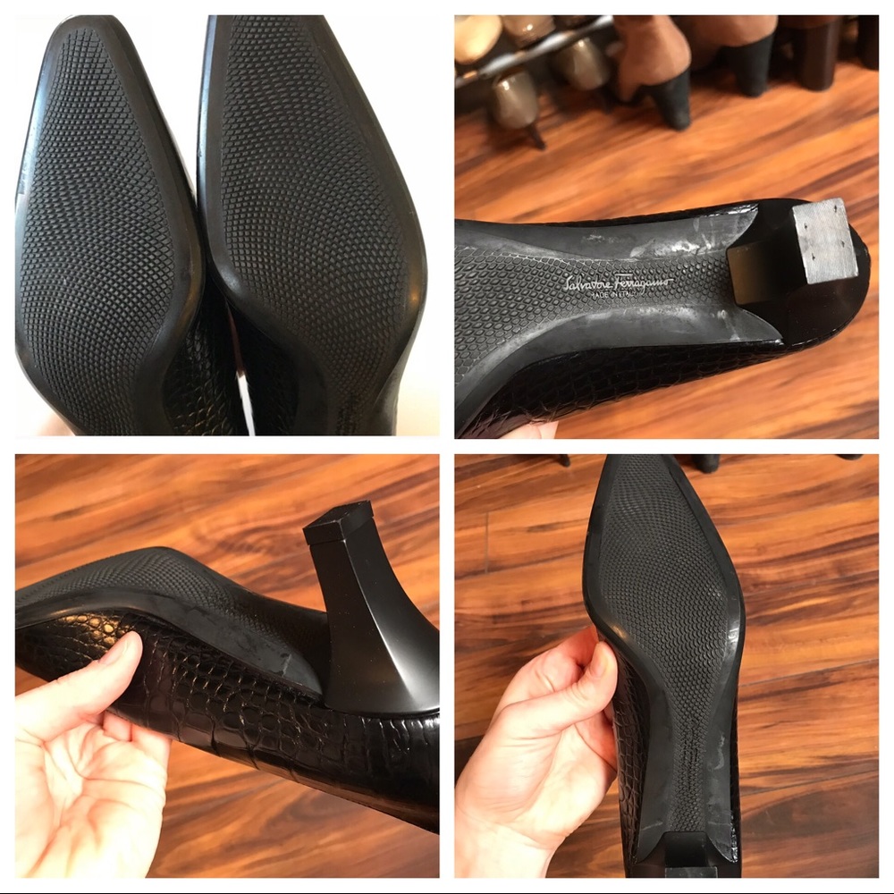 NWOT Salvatore Ferragamo Vintage 90s Gator Heels Womens Size 8 Narrow Black Pump - Picture 8 of 8